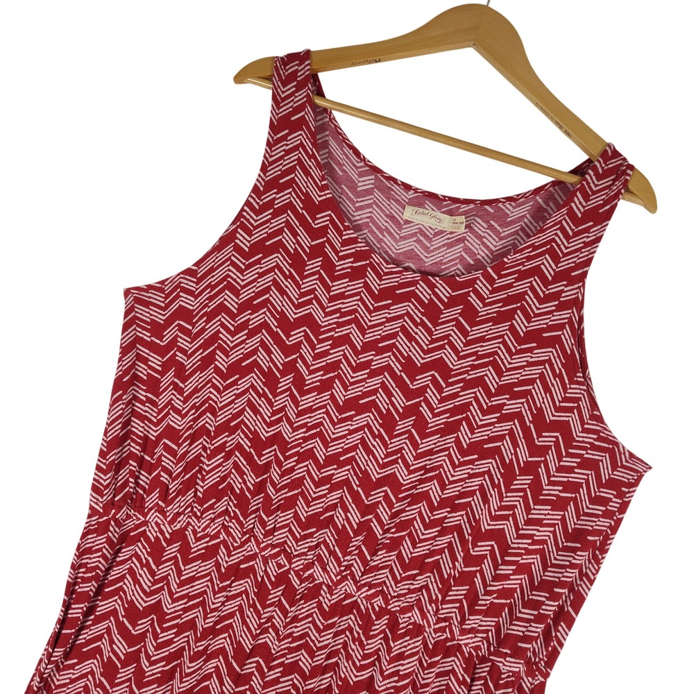 Faded Glory Womens 2X Red White Chevron Sleeveless Elastic Waist Midi Dress